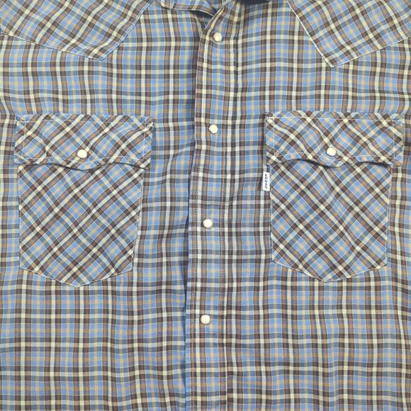 Vintage Levis Button Shirt Men's Large Plaid Pearl Snap Western Retro Blue Tag - Picture 5 of 13